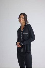 Langes Pyjama-Set aus Bambus in Schwarz