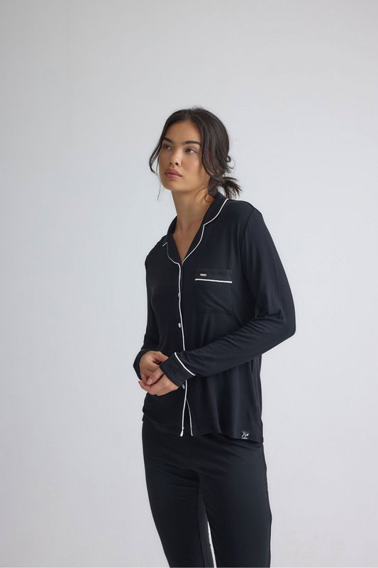 Langes Pyjama-Set aus Bambus in Schwarz