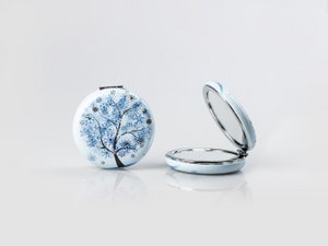 Pocket-sized Makeup Mirror - blue Tree of Life