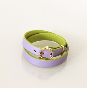 DUO TWIST leren armband Lime - Lila