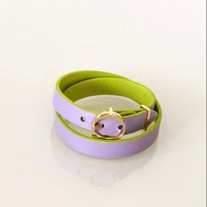 DUO TWIST leren armband Lime - Lila