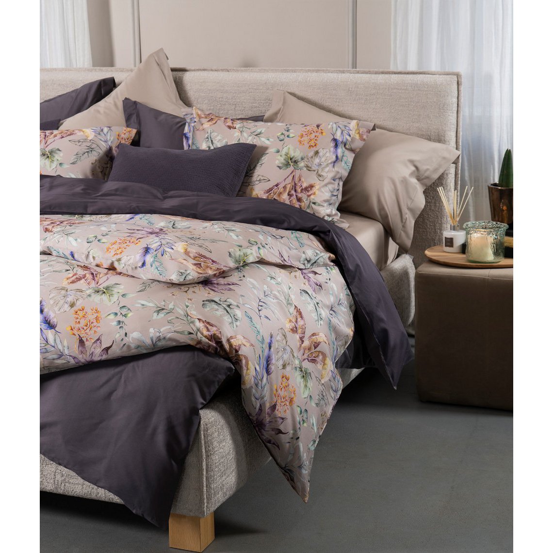 Satin sengetøj sæt Flora Costera Almond