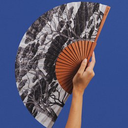 Hand fan CHARCOAL FOREST  - 27 cm - white and black