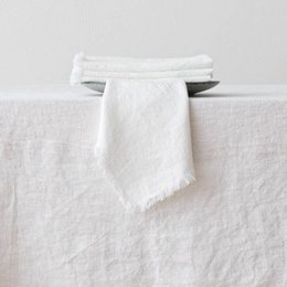 Linen Tablecloth Optical White Terra Fringe