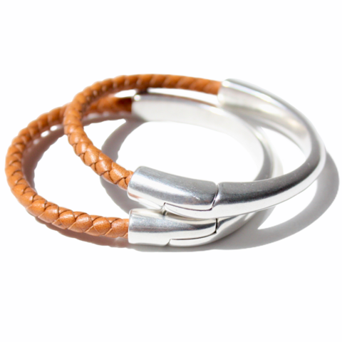 SOLANO geflochtenes Lederarmband mit magnetischem Silberverschluss