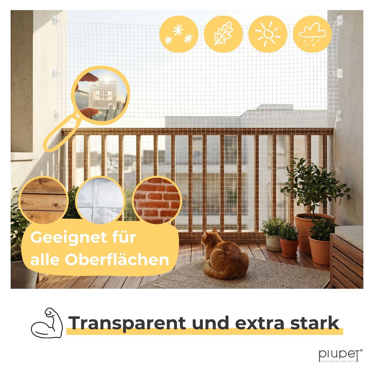 PIUPET® adhesive hooks for cat net without drilling I cat net attachment balcony & window