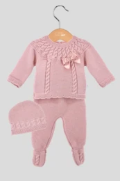 Ensemble bébé tricoté 3 pièces tresse AGM-0501