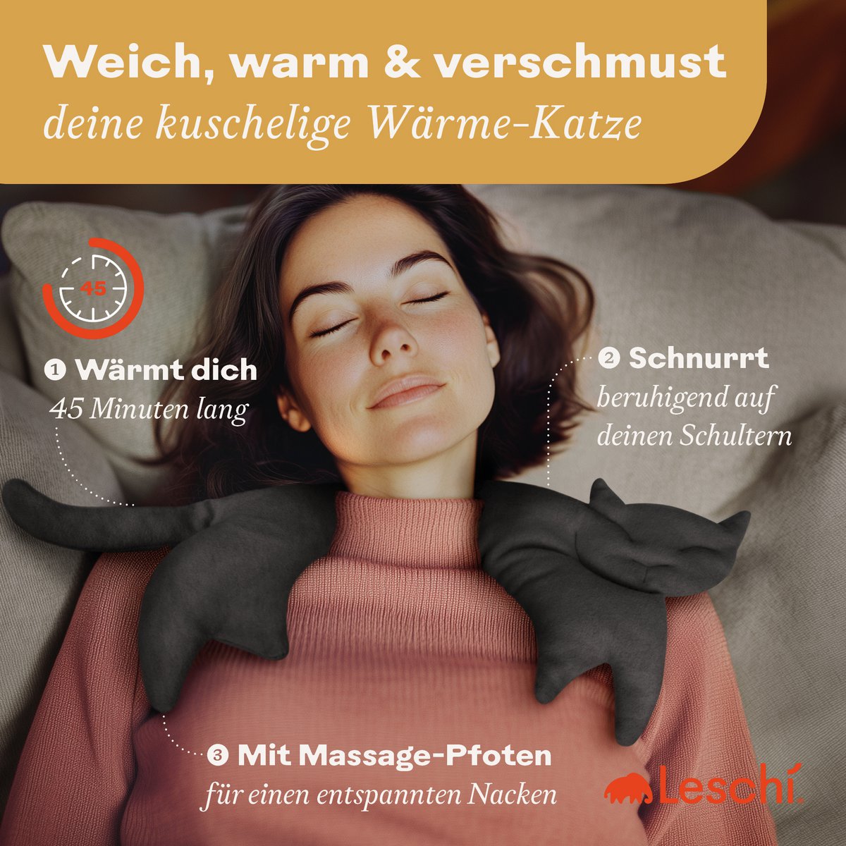 Bio-Körnerkissen mikrowellengeeignet, Wärmekissen für Nacken & Schulter, Katze Clara