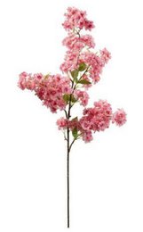  Pink cherry blossom spray artificial flower branch, peach colored clustered blooms, tall stem floral arrangement