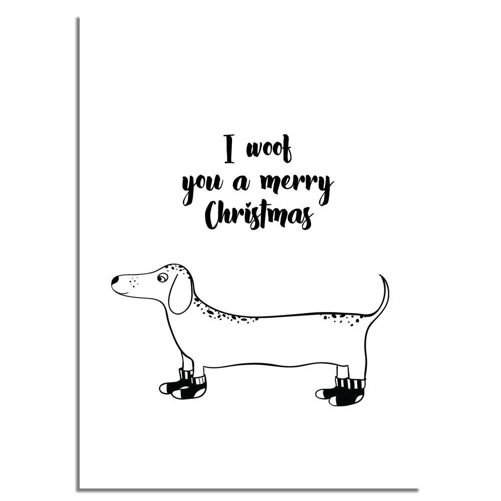 Christmas poster I woof you a merry Christmas - Christmas decoration - Black and white