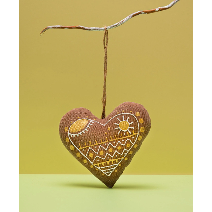 Textile ornament Vanilla and cocoa scented "Coffee heart with birds"