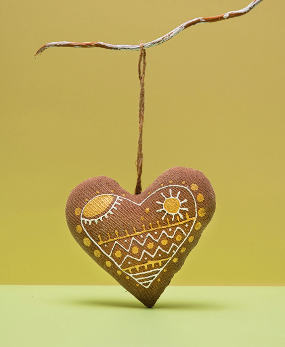 Textile ornament Vanilla and cocoa scented "Coffee heart with birds"