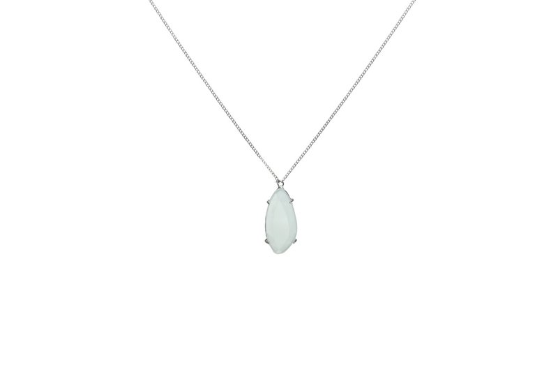 Silver long necklace with green stone | Milky Aqua