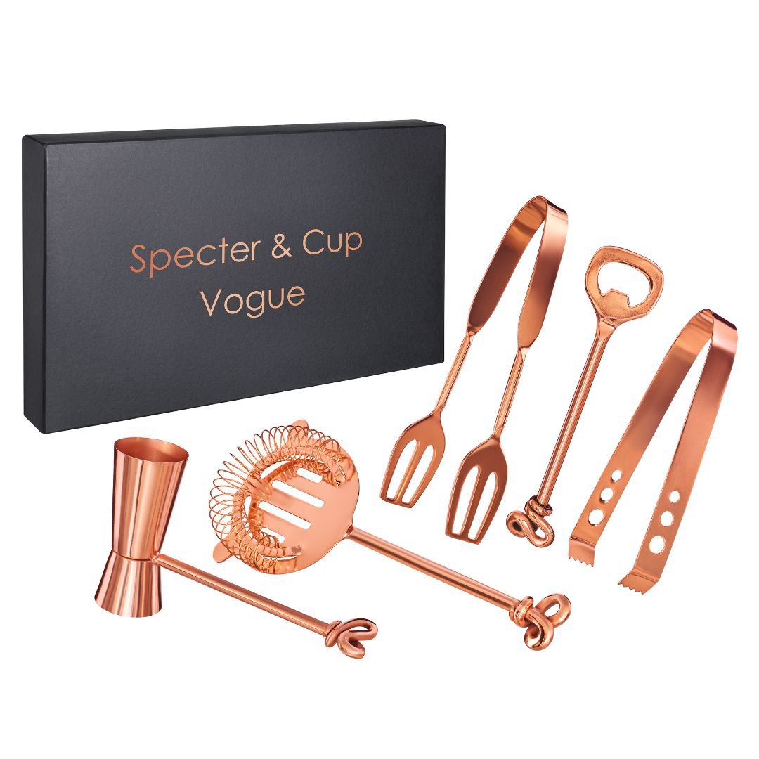 Set de accesorios para coctelería Vogue, 5 piezas – recubierto de cobre
