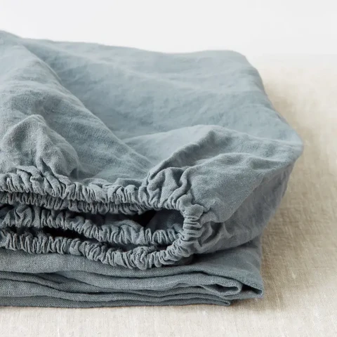 Blue Fog Linen Fitted Sheet