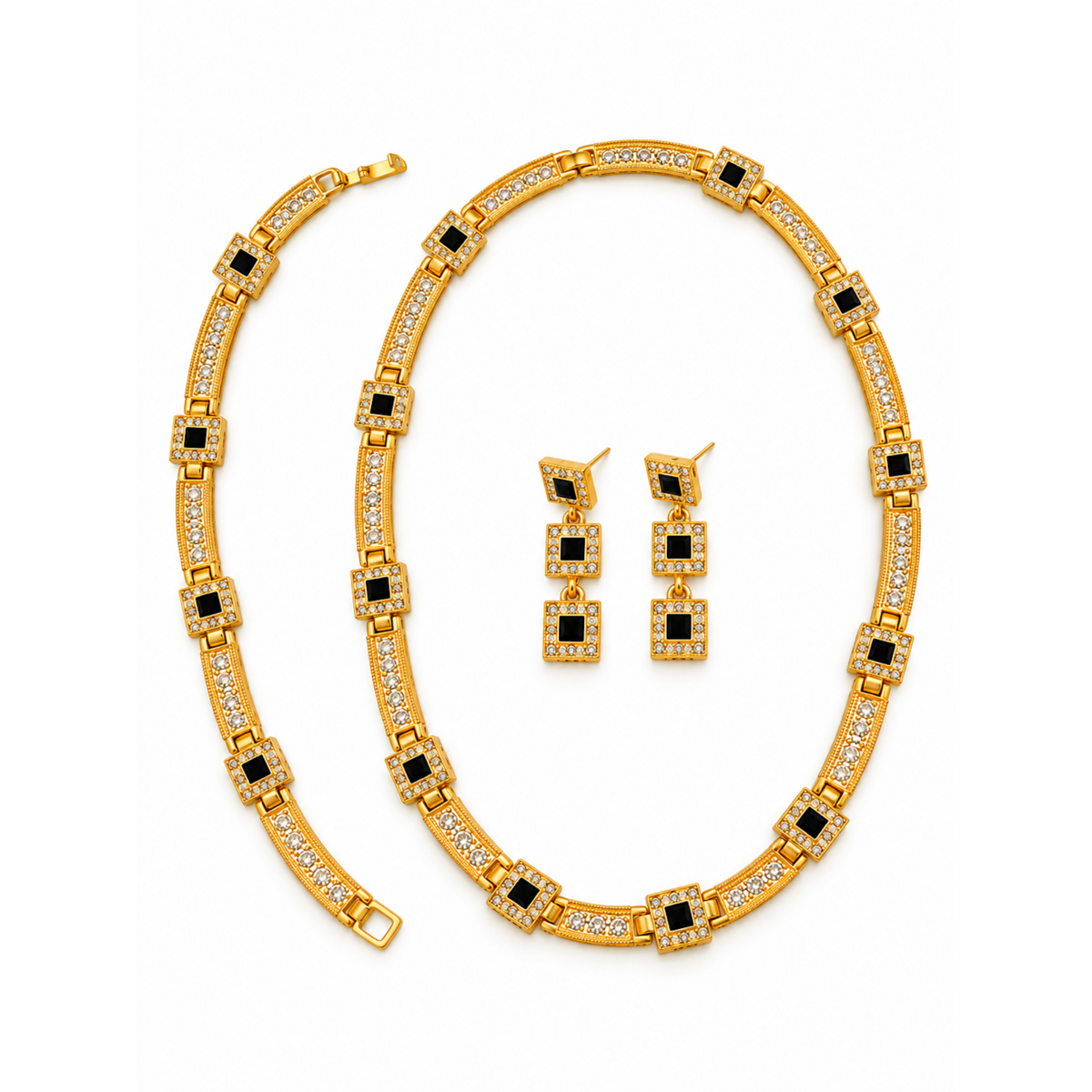 Vintage Style Geometric Black Onyx Jewelry Set