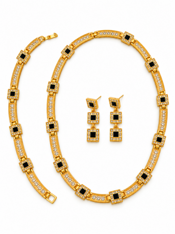 Geometrisches Schmuckset aus schwarzem Onyx im Vintage-Stil