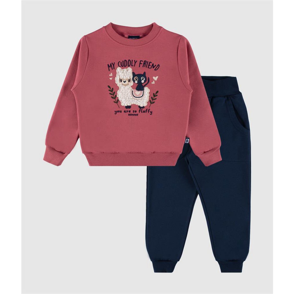 Buntes, mit Lama besticktes Schwester-Fleece-Set