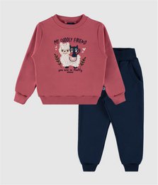 Buntes, mit Lama besticktes Schwester-Fleece-Set