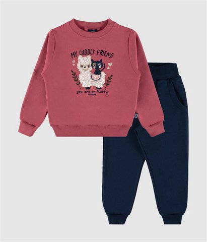 Colourful Llama Embroidered Sister Matching Fleece Set