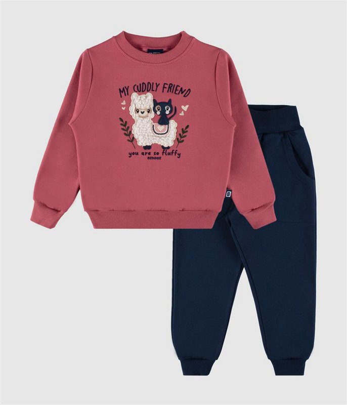 Buntes, mit Lama besticktes Schwester-Fleece-Set