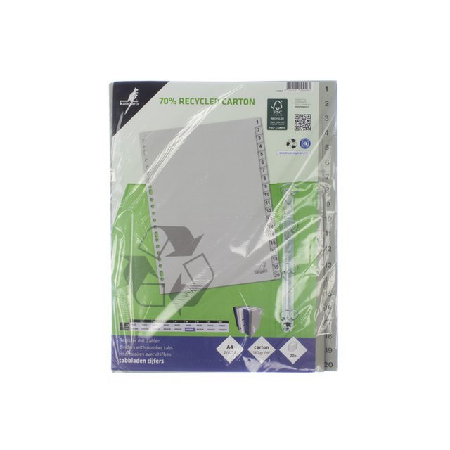 Onglet ECO Kangaro A4 chiffres 180gr carton gris 23r 20pcs FSC