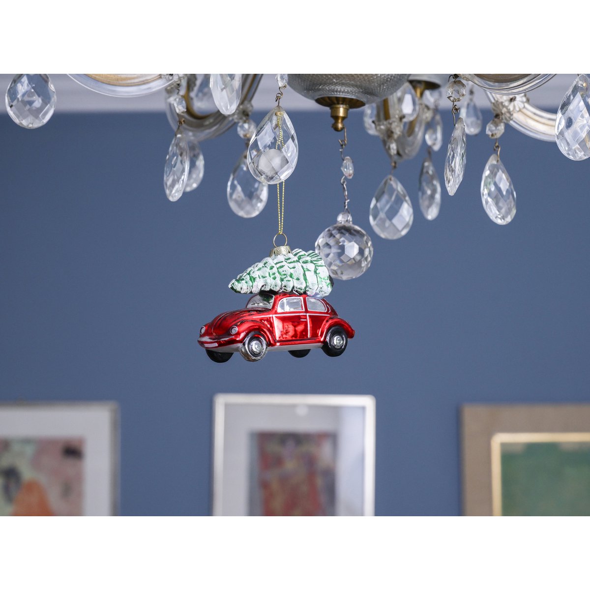 Volkswagen VW Beetle Glasdekoration/Weihnachtsschmuck in Geschenkbox – Rot mit Baum
