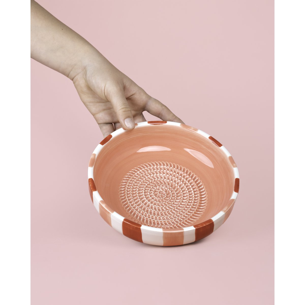 Keramische knoflookraspschotel - roze en rood - grote lieverd