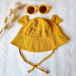 Hydrophiler Baby-Sonnenhut mit Ohren – verstellbar | Ockergelb