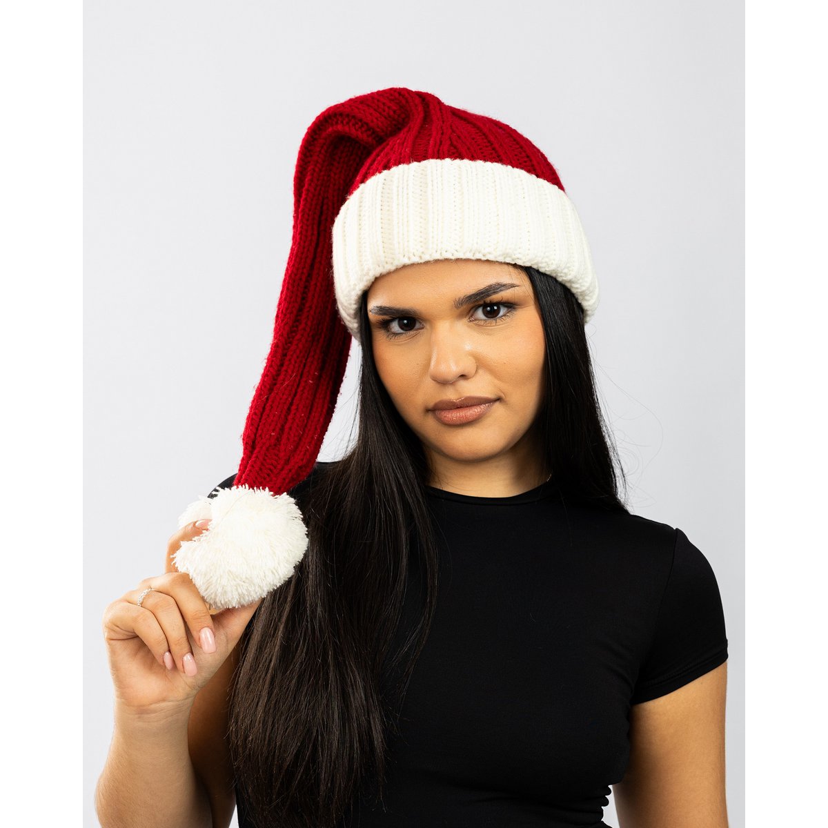 Santa hat - Red with white brim coarse knit