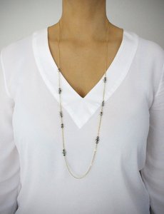 Long 18K gold plated necklace with "Black Silver Night" crystals