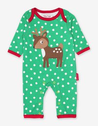 Organisk bomulds baby pyjamas med et stykke med en FAWN-applikationsapplikation