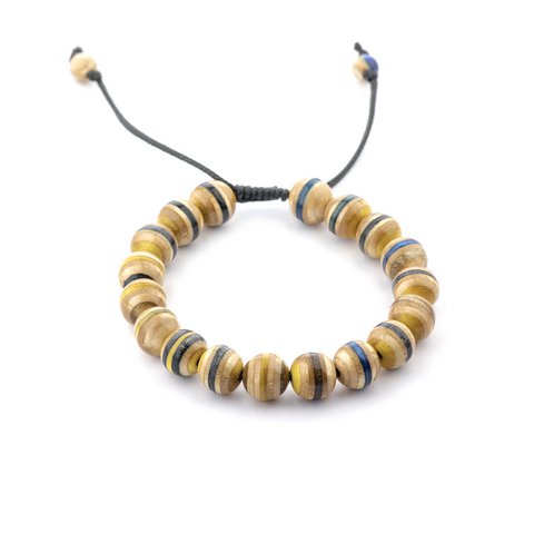 Gerecyclede skateboardsarmband, geel, unisex, 10 mm kralen