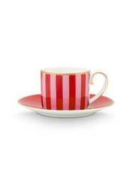 Espresso Cup & Saucer Love Birds Stripes Red-Pink 125ml