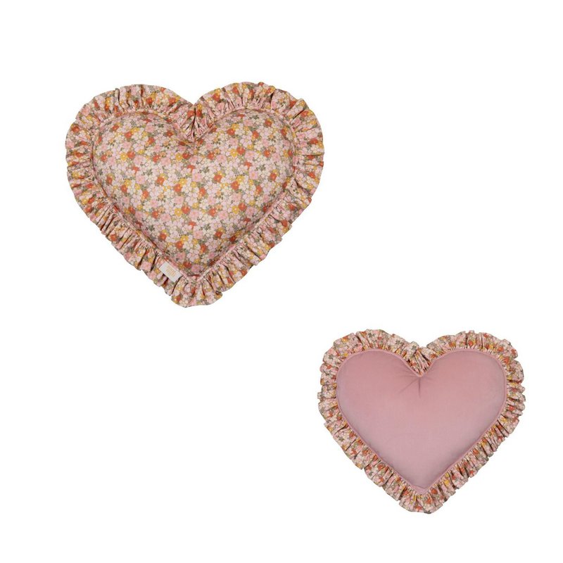 Coussin coeur double face avec volant « jardin vert »