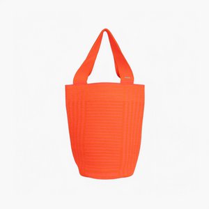 Striped round tote L | Neon orange