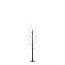 Tall black tree-shaped Christmas lighting fixture with warm white LED lights, suitable for indoor or outdoor use.
