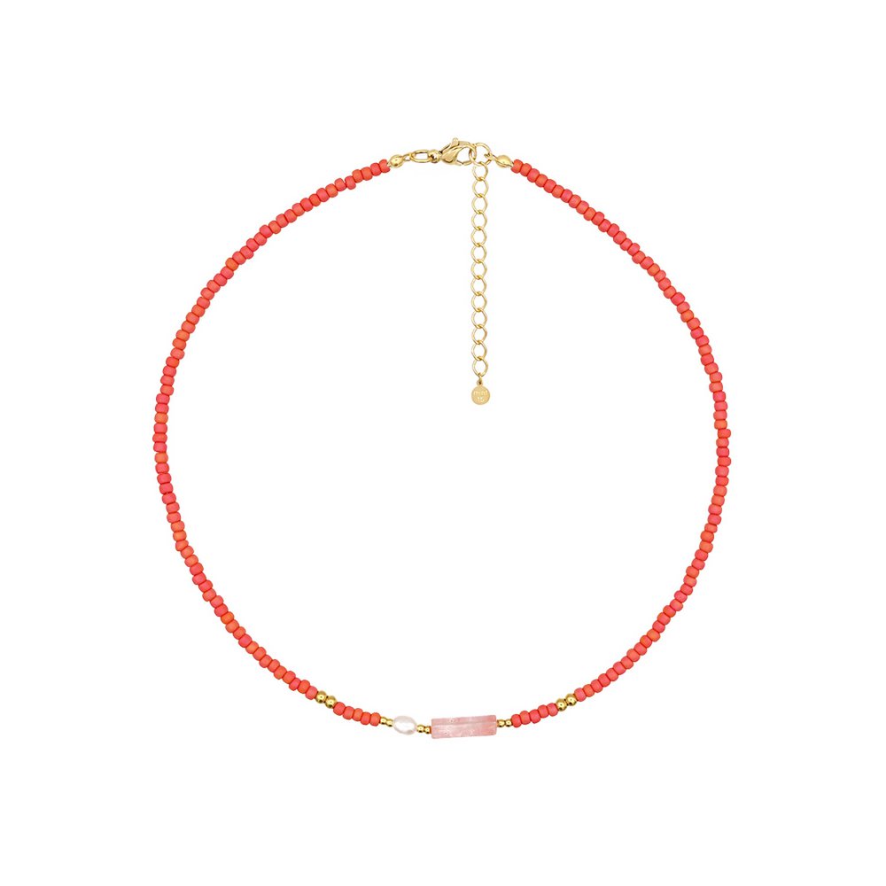 Collar de Cuentas Cuarzo y Perla 'Coral Sunset'