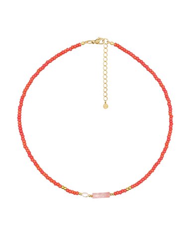 Kralenketting Kwarts & Parel 'Coral Sunset'