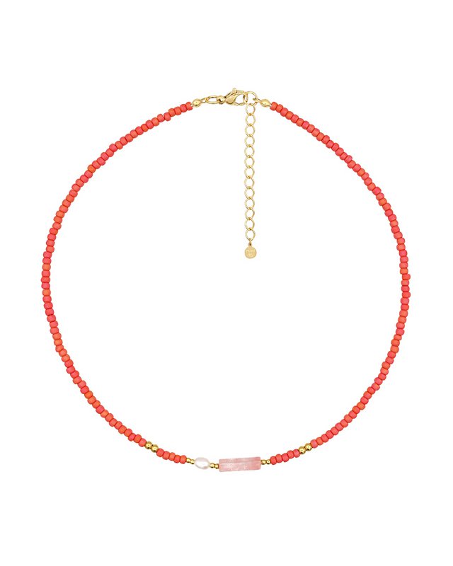 Perlehalskæde Quartz & Pearl 'Coral Sunset'