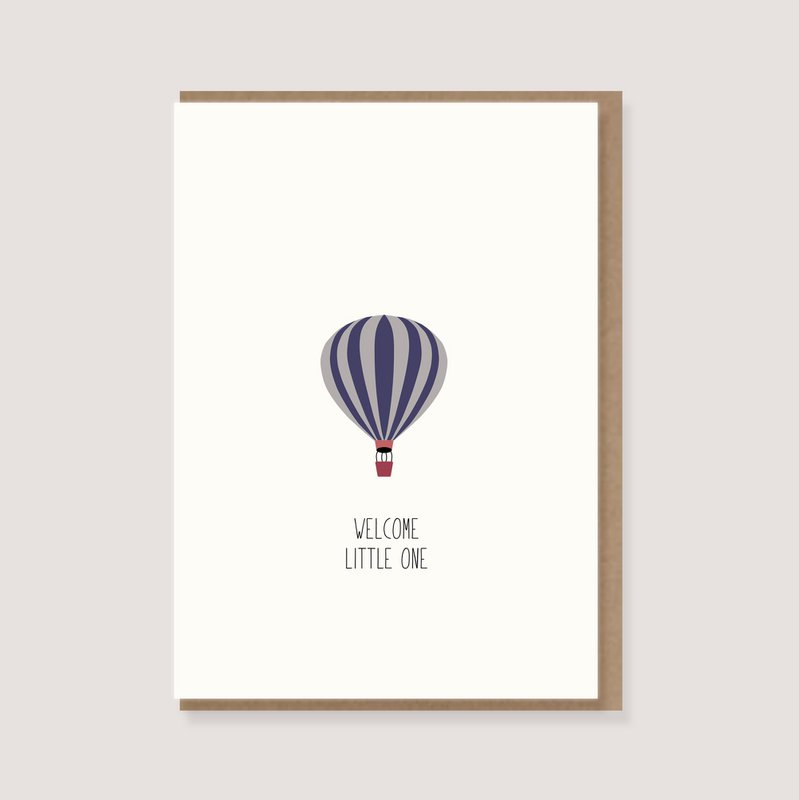 Tarjeta Doblada con Sobre - "Globo Aerostático - Bienvenido Pequeño"