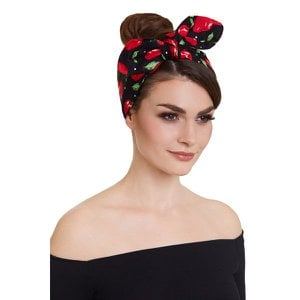 EU Stock Rockabilly Tie hoofdband kersenpatroon in zwart