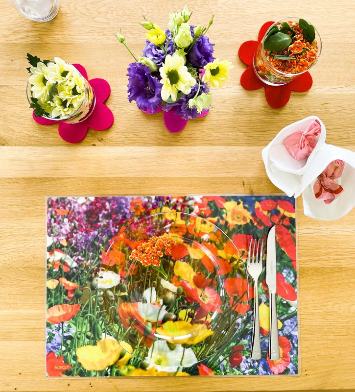 Artipics placemats flower meadow 4 piece placemats washable plastic each 42 x 30 cm summery colorful flowers natural table decoration for the kitchen, dining area, guests, indoors, outdoors