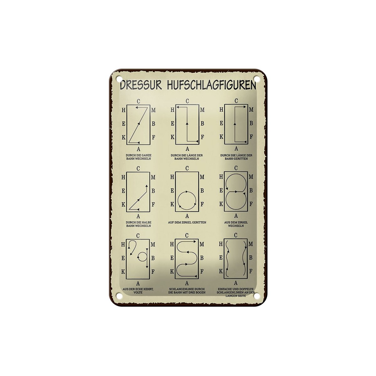 Tinnen bord met de tekst 12x18cm dressuur hoefslagfiguren decoratie