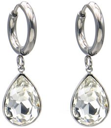 Silver stainless steel teardrop crystal dangle earrings, elegant statement jewelry.