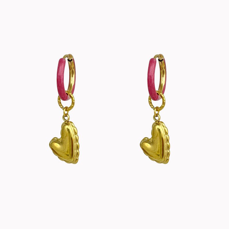 Earrings heart pink golden
