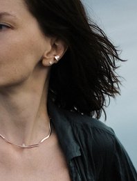 Sterling silver choker Wave with white Baltic amber