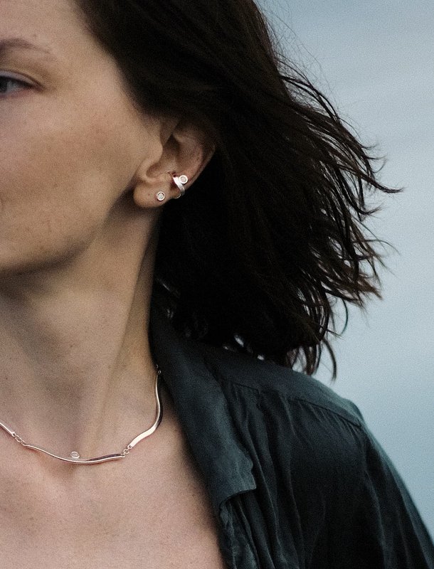 Sterling silver choker Wave with white Baltic amber
