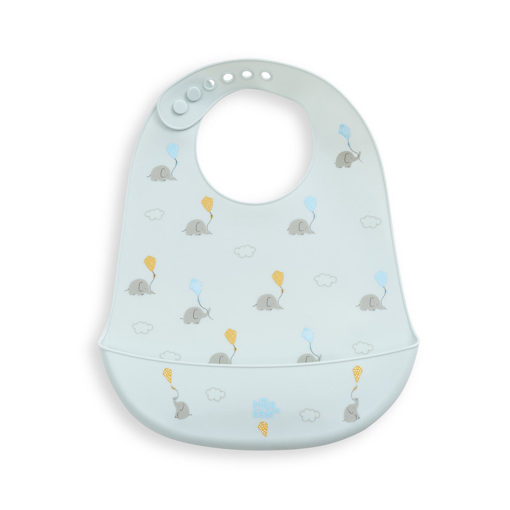 SILICONE BABY BIB - MOD. ELEFANTES - GRAY