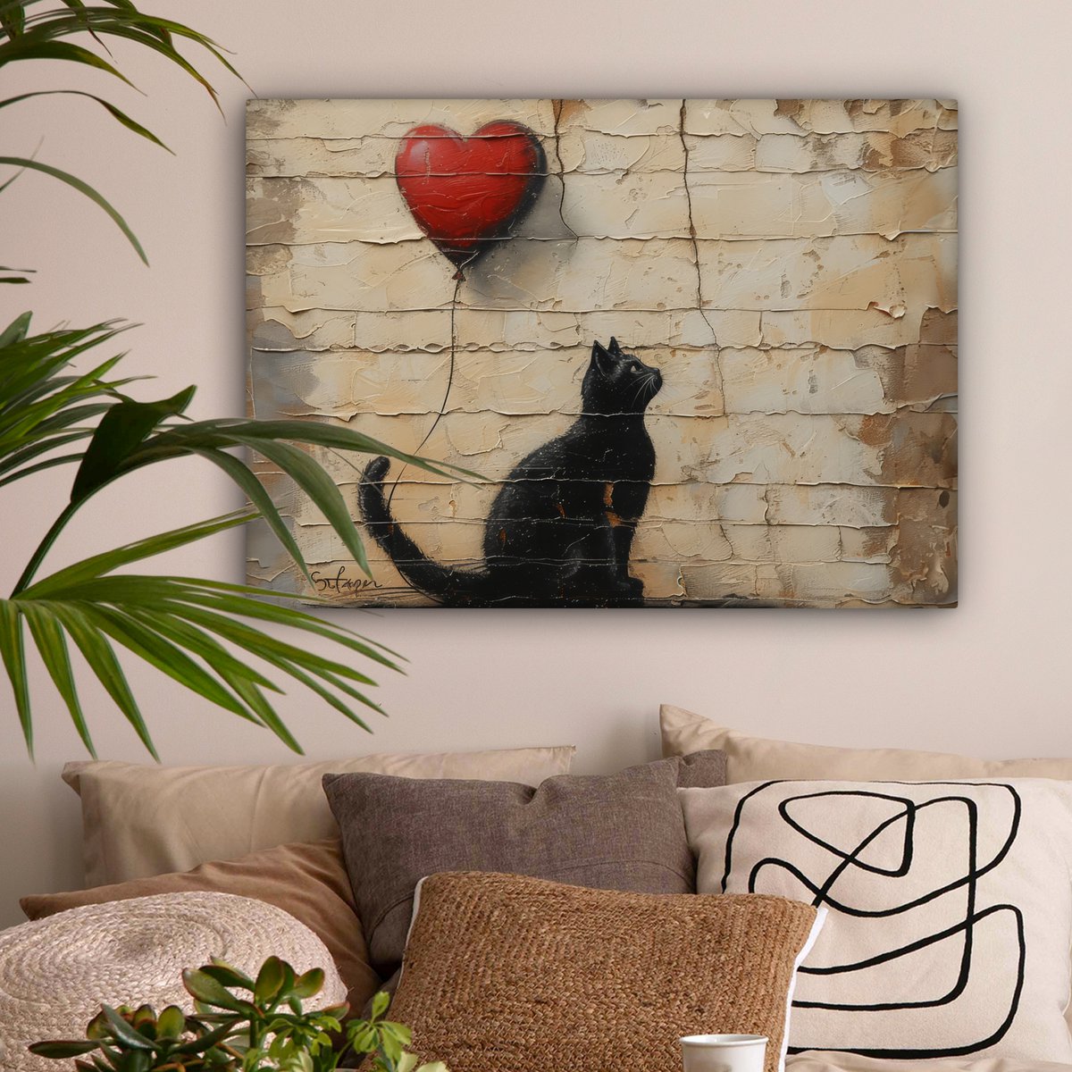 Leinwand Malerei - Wanddekoration Katze - Graffiti - Ballon - Street Art - Zusammenfassung - Wanddekoration Wohnzimmer - Raumdekoration modern - abstrakte Gemälde